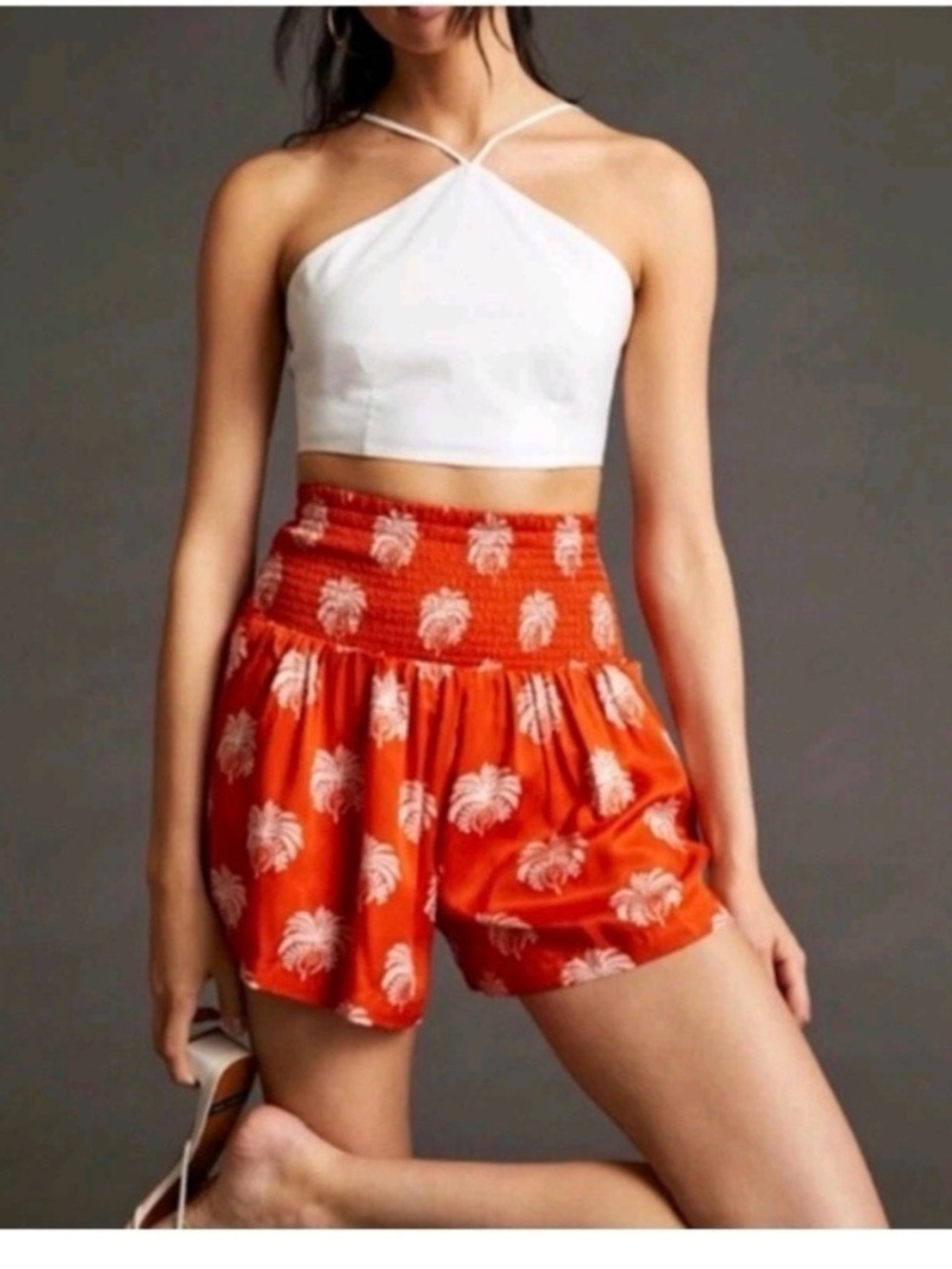 Anthropologie Palm Print Smocked Waist Shorts Size: XL